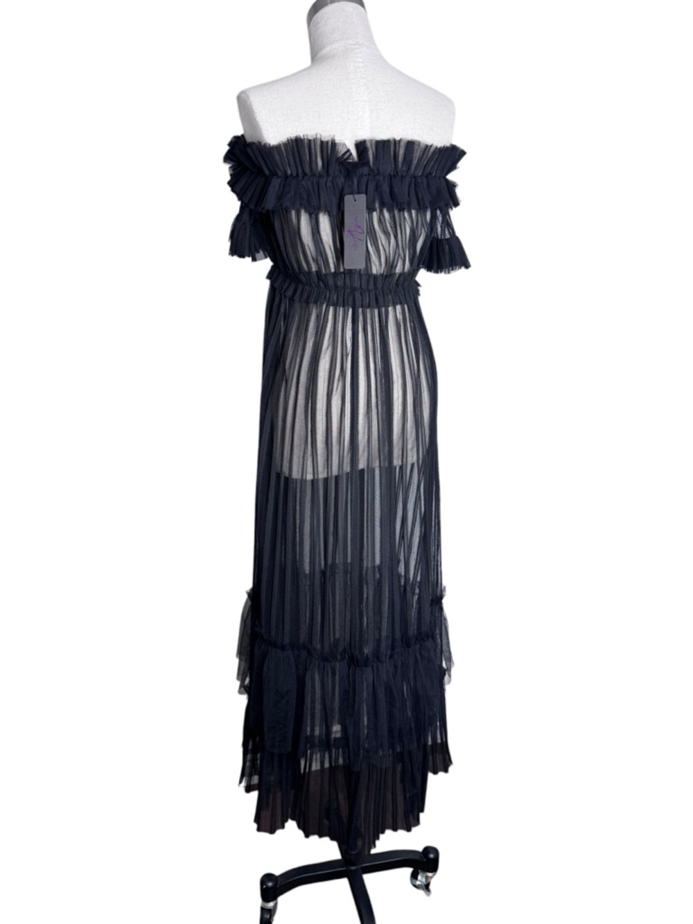 Nichole Lynel Off-Shoulder Black Sheer Ruffle Maxi Dress Coachella Festival NWT - Picture 5 of 9